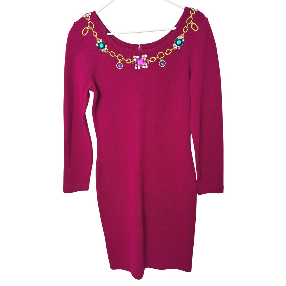 Vintage Outlander Dress Size S magenta rasberry Jewel Embellished wool blend‎